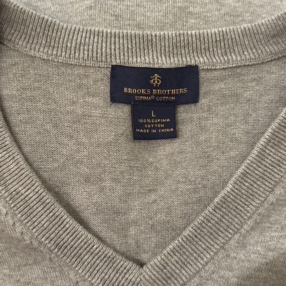 Brooks Brothers Sweater Vest‎ Men's Large Gray 100% Supima Cotton Golf V Neck